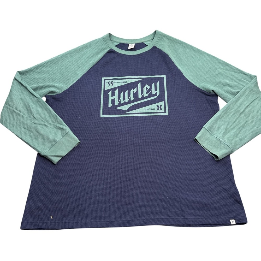 Hurley Thermal Long Sleeve T Shirt Mens Size 2XL XXL Green Blue Surf Y2K